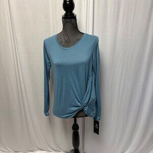 MPG Dusty Blue Long Sleeve Twist Front Top Womens Small Athletic Casual Tee NEW